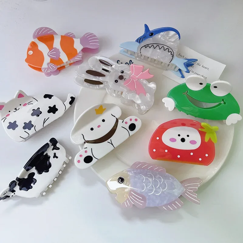 Cute Cartoon Animal Series Hair Claw Acetate Cat Dog Frog Rabbit Crab Hair Clip Shark Clip for Woman hairpin Hair Accessories