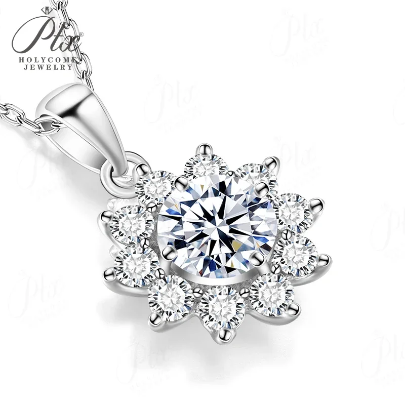� ​ Sonnenblumen-Ohrstecker, Anhänger-Halskette, Moissanit-Schmuckset, stapelbar, S925 Sterling Silber, mehrfarbig, hypoallergene Charms – Detail 4