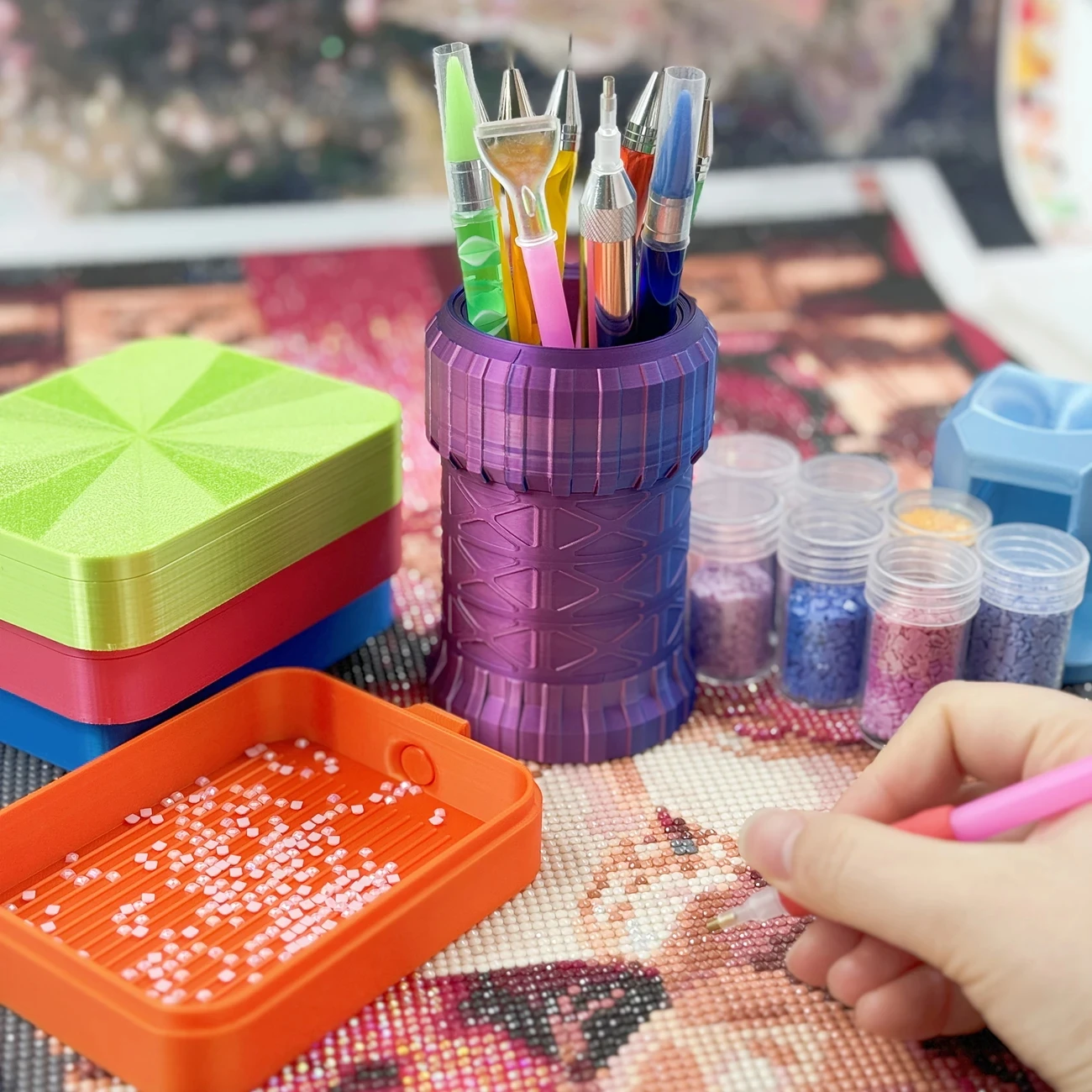 منظم مكتب دوار من Dispaint، حاوية أقلام مثقاب منقط، ملحقات أدوات طلاء ماسية ثلاثية الأبعاد، تخزين قابل للتعديل للتطريز #3