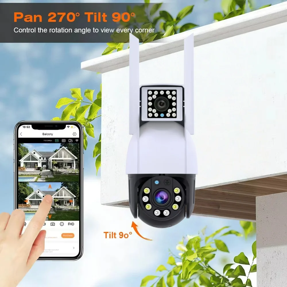 

8MP 4K PTZ Wifi Camera with Dual Lens Dual Screens AI Human Detection Wireless Outdoor CCTV Security IP Camera