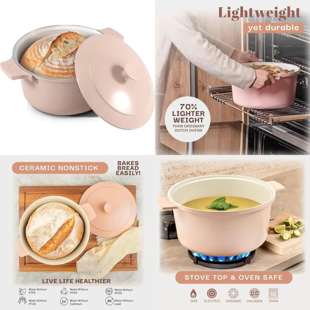 

Керамический горшок для голландской духовки с антипригарным покрытием, легкий вес 5 литров для выпечки хлеба, универсальный горшок 10 в 1 с крышкой, идеально подходит для кислой