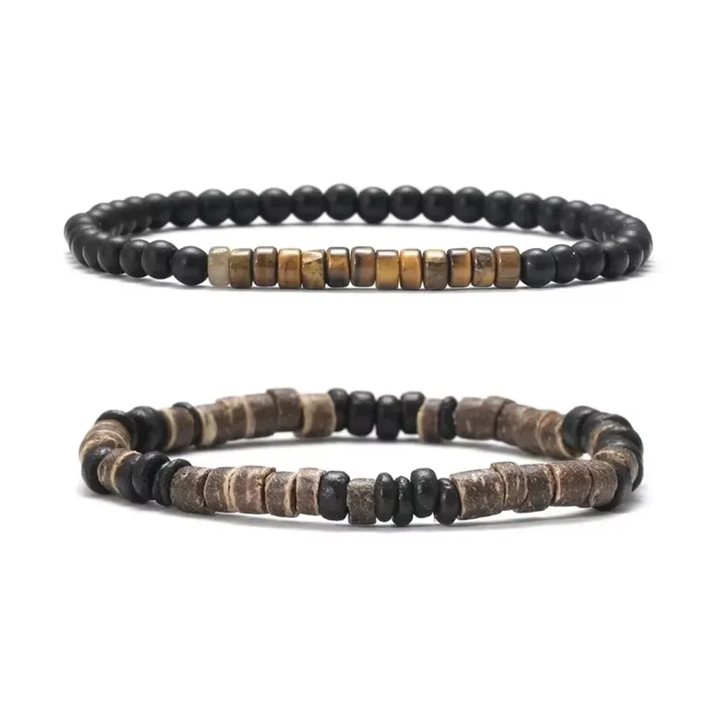 

Turquoise Stone Wood Beads Bracelet Stackable Elastic Bracelet For Men and Women Retro Boho Vacation Jewelry 1pcs