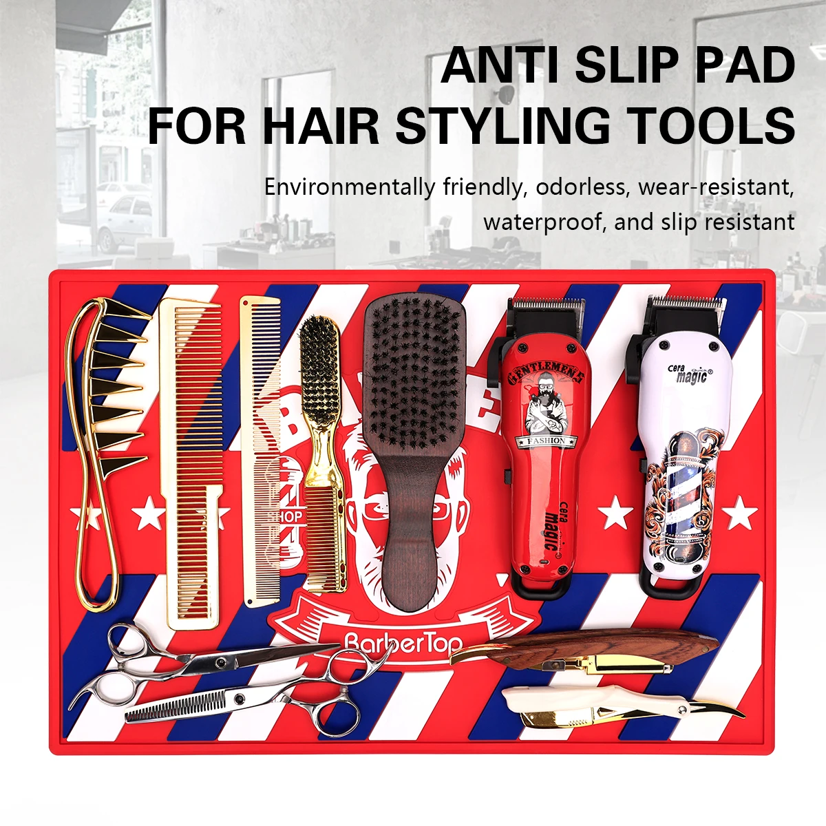 

Barbershop Non-Slip Station Pad Mat Clippers Scissors Trimmers Holder Organizer Haircut Tools Storage Cushion Anti-skid