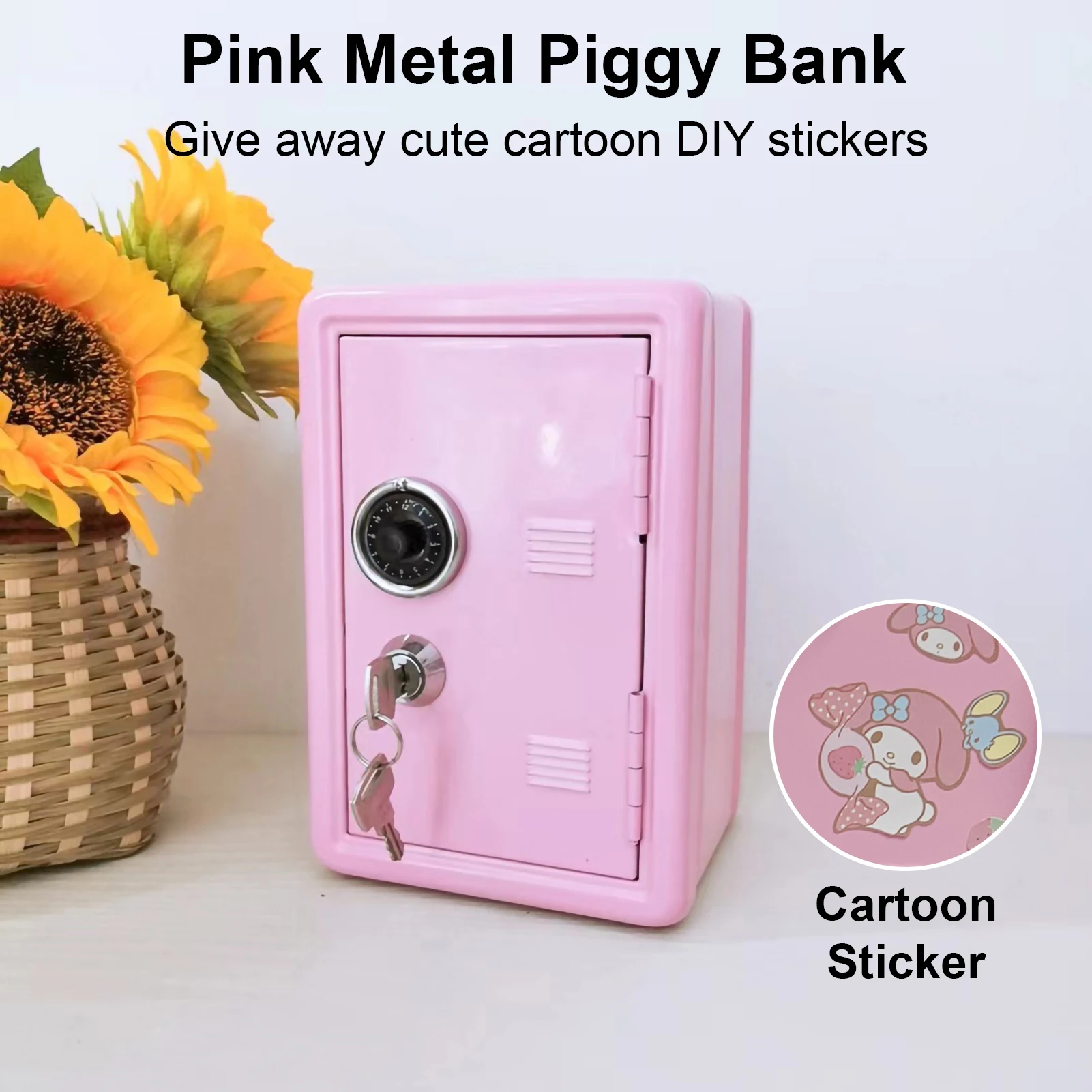 Kawaii Mini Safe Box Desktop Iron Boxes with Stickers Cute Piggy Bank Home Decoration for Students Coin Money Box Children Gifts