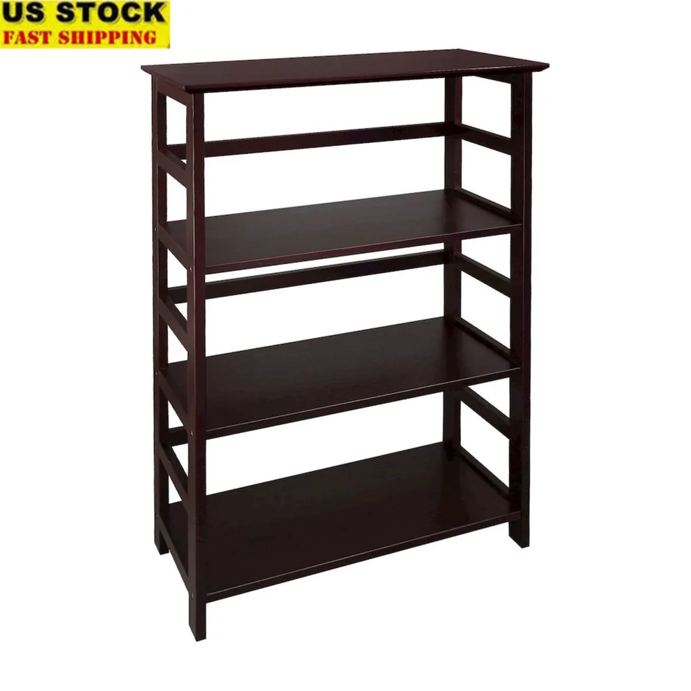 

4-Shelf Bookcase Solid Wood Modern Storage Unit Vertical Design Perfect Living Room Home Decor Furniture Assembly Required