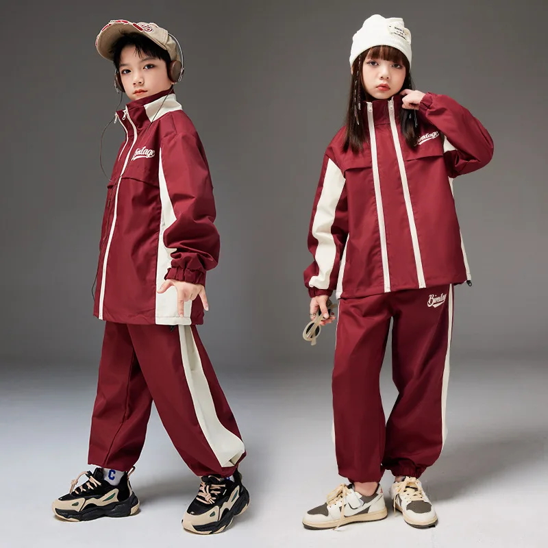 

Girls Hip Hop Loose Jacket Street Dance Pants Boys Jazz High Collar Top Children Streetwear Teenage Kids Fashion Clothes Sets