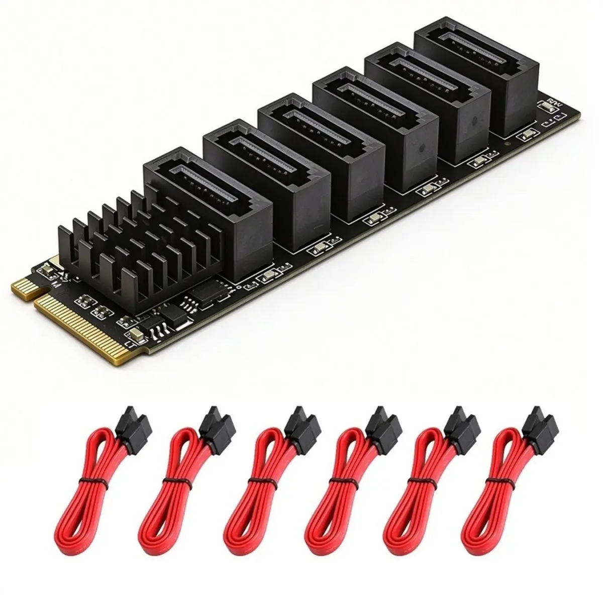 M.2 KEY-M NVME to 6 Port SATA3.0 Adapter Card YLB3116 Chip 6Gbps M.2 PCIE to SATA Expansion Card with SATA Cable
