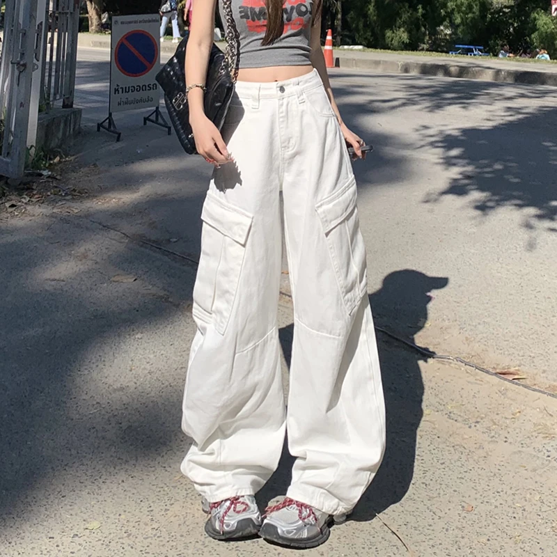 KSTUNผู้หญิงCargoกางเกงยีนส์ขากว้างหลวมDenimกางเกงBaggy Streetwear Vintageผู้หญิงกางเกงยีนส์อเนกประสงค์ความยาวเต็มกางเกง 2025