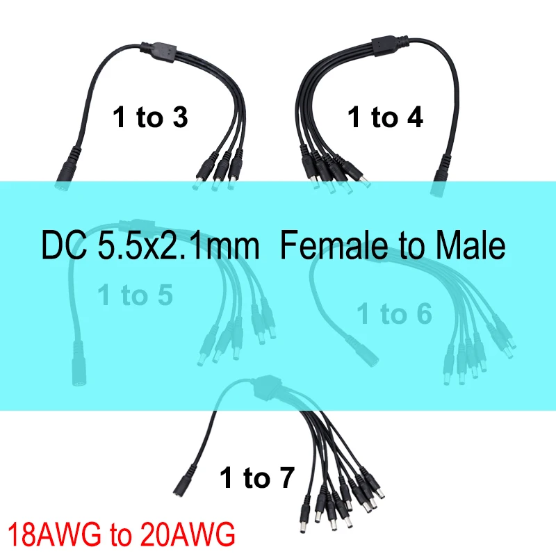 

Кабель-разветвитель питания DC 5.5*2.1мм 18AWG 0.4м, 1 гнездо на 2/3/4/5/6/8 штекеров, 12В, для камер видеонаблюдения