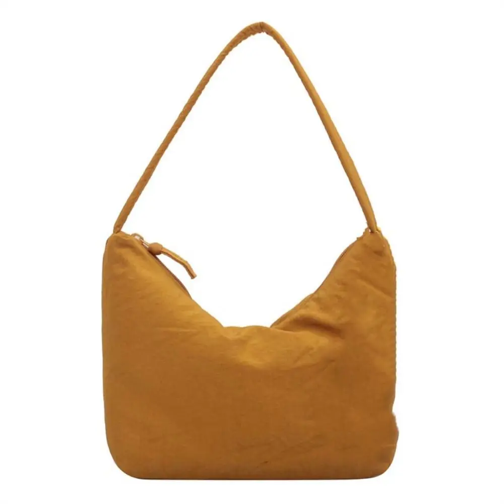 Korean Style Solid Color Hand Bag Dumplings Bag Large Capacity Light Soft Nylon Bag with Flower Pendant Tote Bag Shoulder Bag