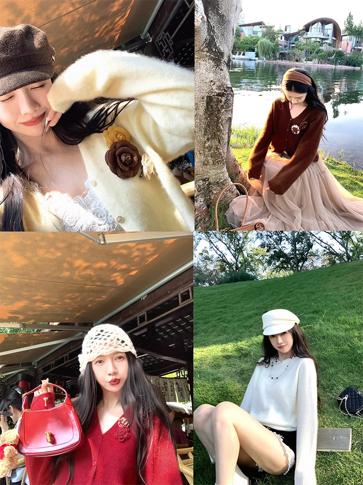 

Вязаный свитер Yuxiao Cloud Mist для женщин, шерстяной флисовый пуловер с длинными рукавами и круглым вырезом, осенне-зимняя мода