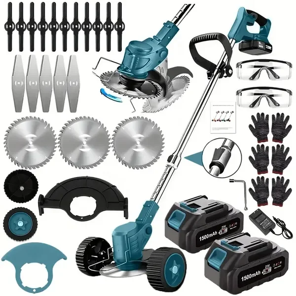

Cordless Electric Weed Wacker with 3 Blades & 2 Batteries, Portable Lawn Trimmer for Garden Yard Maintenance
