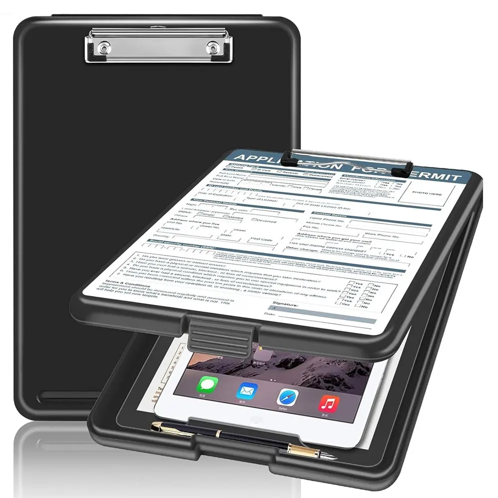 Black Plastic Writing Board - With Storage Box, Slim Design, Suitable for Home and Office, Memo Clipboard