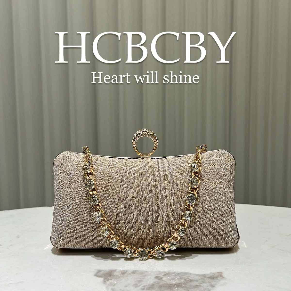

Women Shiny Handbag Women's Gorgeous Rhinestone Chain Pleated Evening Purse Elegant Wedding Party Clutch