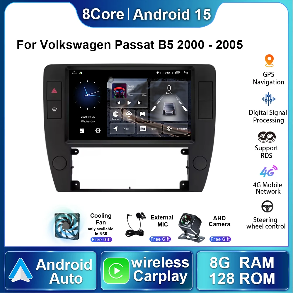 Car Radio Android 15 Autoradio For VW Volkswagen Passat B6 2000 - 2006 Multimedia Players Stereo Wireless Carplay Navigation GPS