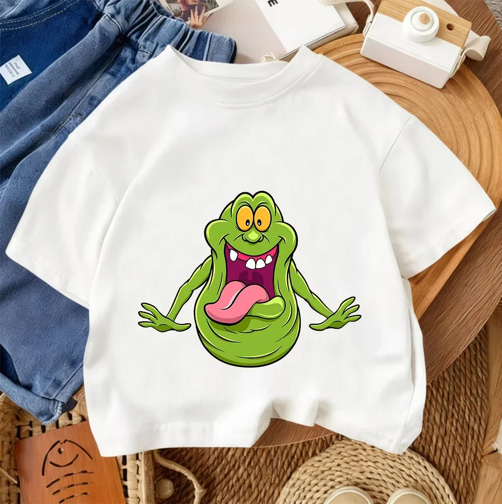Fashion Children T Shirt Ghostbusters Cute Kawaii Design Boys Girls Summer Street Style Crew Neck Outfit 3-14 Years