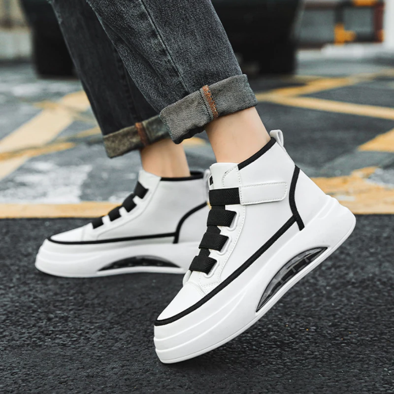 Luxury High Top Men Shoes Fashion Air Cushion Men Sneakers Platform Leather Casual Shoes Brand designer Men Ankle Boots 2024 New