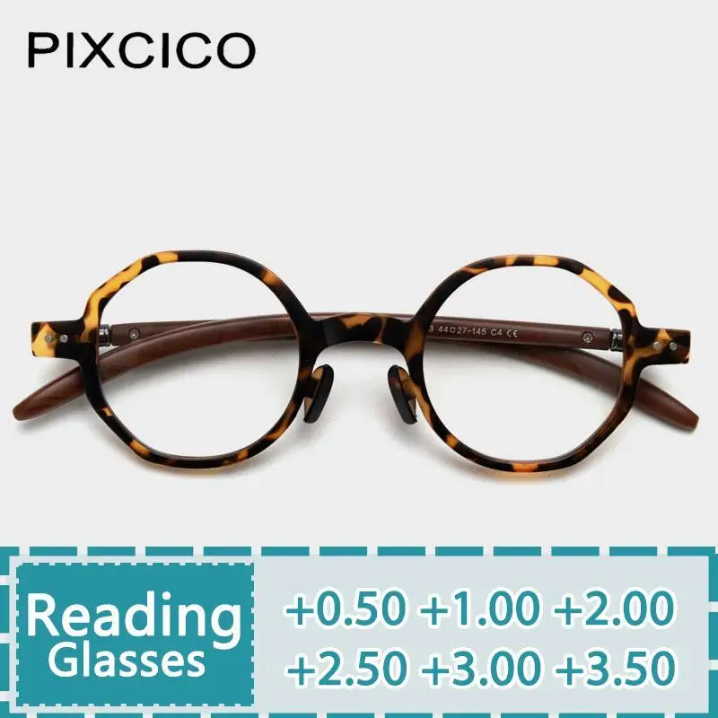 R56995 Lady Popular Scrub Leopard Presbyopic Spectacle Men Polygon Retro Reading Glasses Dioptric +50~+350 Tr90 Clear Eyeglass