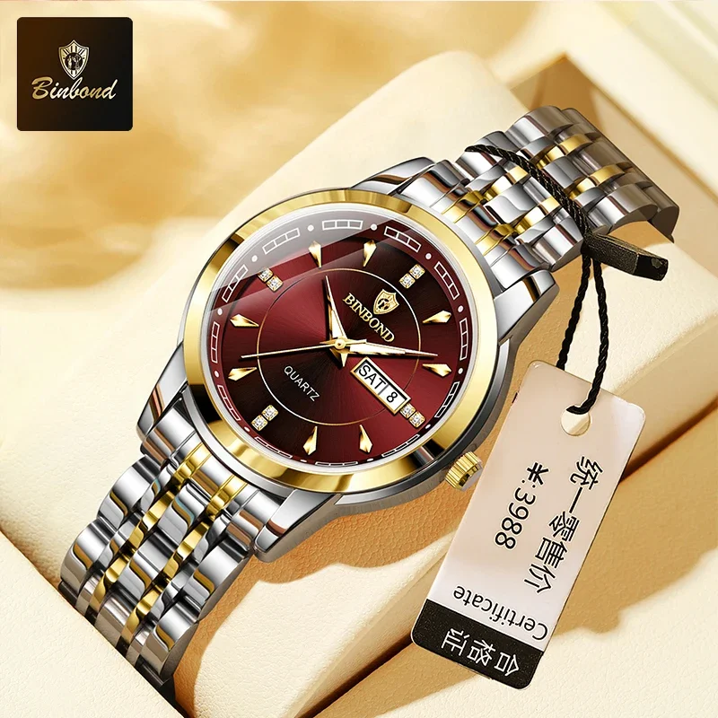 BINBOND أزياء السيدات كوارتز ساعة اليد الفاخرة الفولاذ المقاوم للصدأ للماء المرأة ووتش مضيئة الساعات النسائية الساعة الأصلية #3