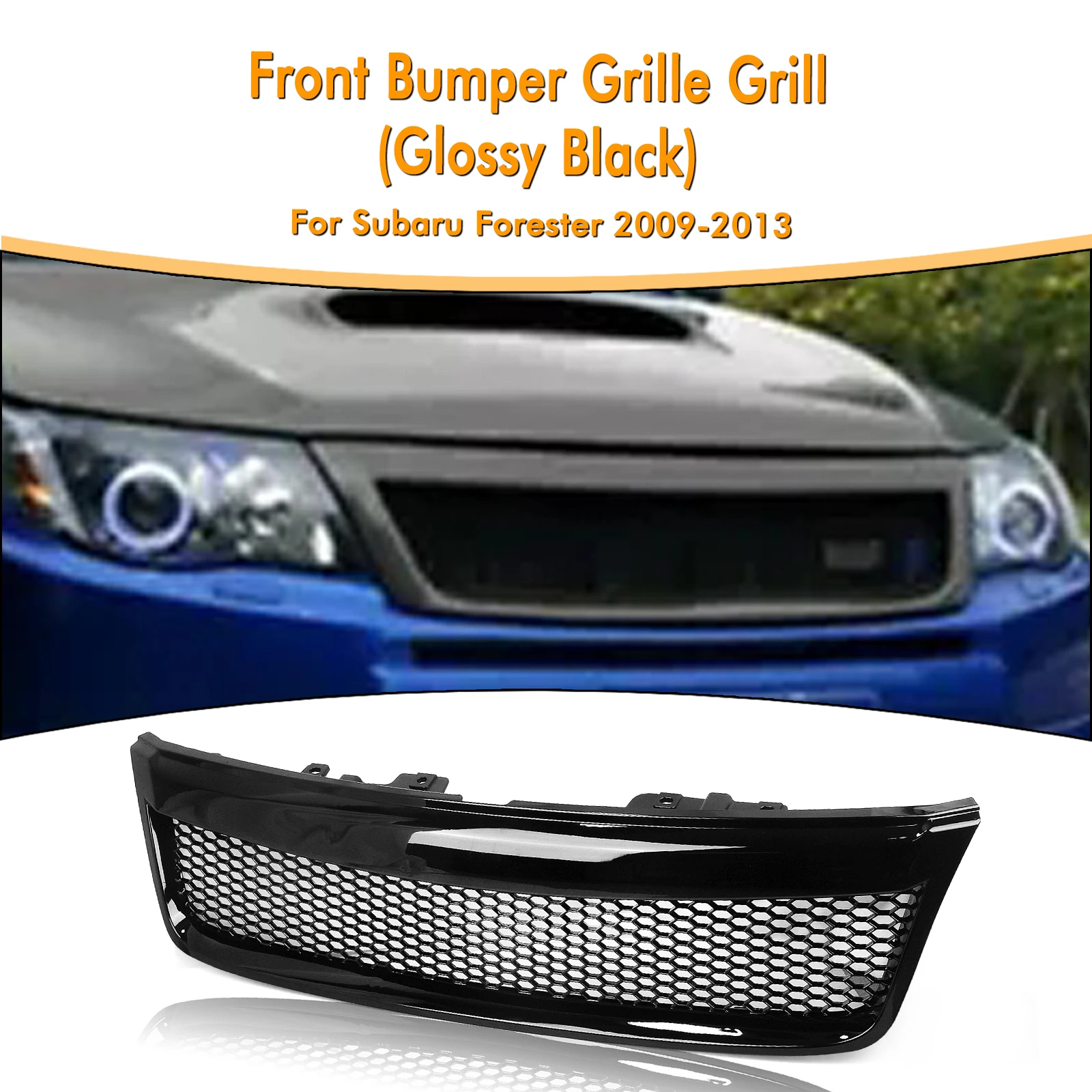 

For Subaru Forester 2009-2013 Front Grille Racing Grill Matte/Gloss Black/Carbon Fiber Look Car Upper Bumper Hood Mesh Grid