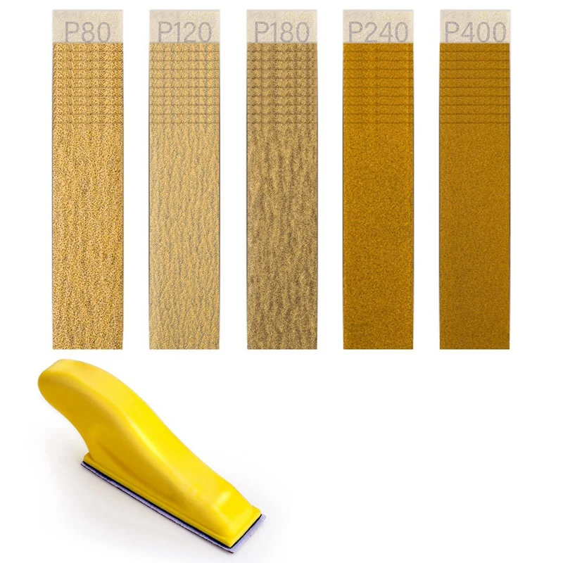 ABVJ-Kit de lijadora tipo micro con papel de lija de 50 piezas, hojas de papel de lija de grano 80 a 400 papel de lija con detalles en seco y húmedo de 3,5 x 1,1 pulgadas