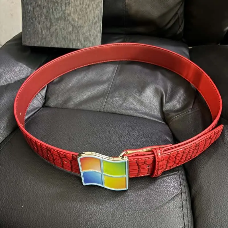 Vintage Computer Interface Windows Logo Alloy Slide Buckle Belt Unisex Adjustable Split Cowhide Leather Funny Nostalgic Casual
