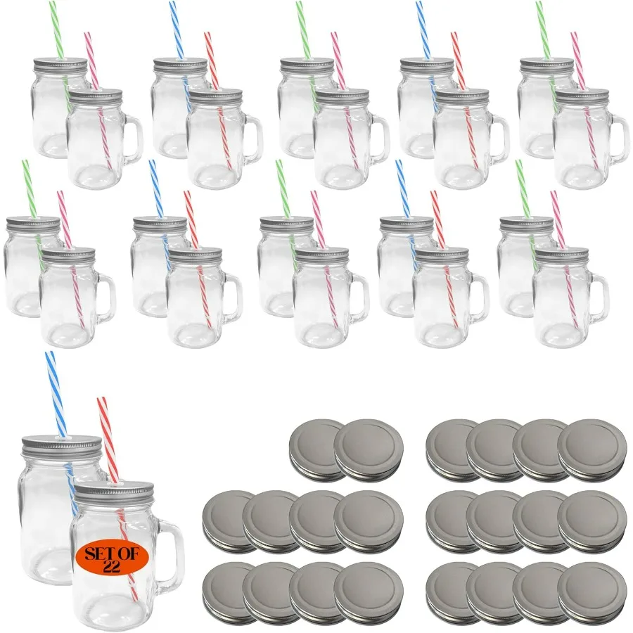 

Стеклянная кружка Mason емкостью 16 унций с ручкой, металлической крышкой и полосатой соломинкой, контейнер для напитков (22)