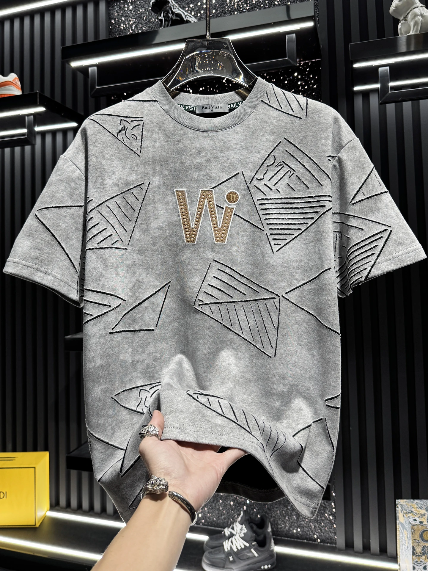 

Мужская футболка свободного кроя с блестящим алмазным принтом, дышащая, из смесового хлопка и полиэстера, летняя, модная, повседневная одежда