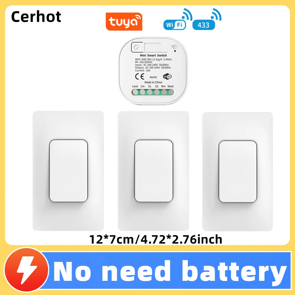 Tuya WiFi Smart Switch Set WiFi Wireless Remote Controller Timer No Battery Wall Panels Light Switch Work with Alexa WiFi Switch