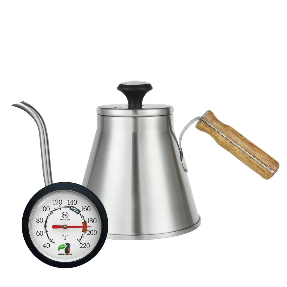 

Stainless Steel Coffee Pot, Pour Over Coffee Pot, Drip Coffee Pot with Thermometer, Home Office Cafe, 1 L