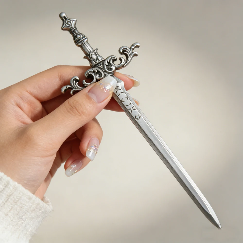1 قطعة عصا الشعر السيف الفضية لهجة المزخرفة نجمة القرون الوسطى الخيال تصميم الكمال تأثيري جريئة تسريحات الشعر تبدو أنيقة الإكسسوارات