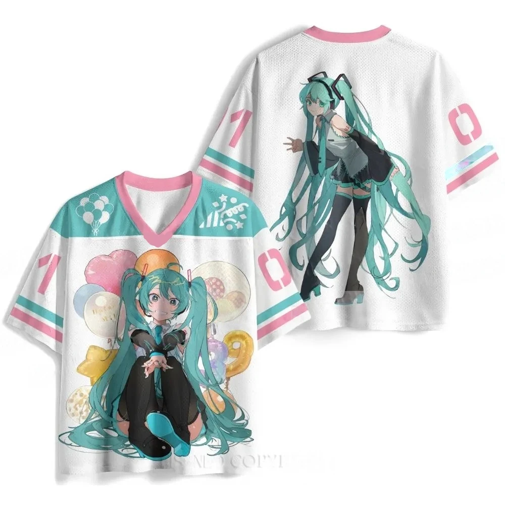 Virtual Idol Hatsune Miku Mesh Sports Jersey T-shirt Summer MenWomen Y2K Casual T-shirt Family Matching Kids Role Playing Tshirt