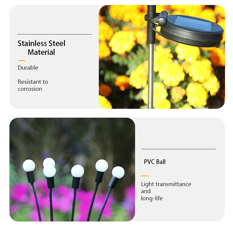 8PACK Solar LED Firefly Lights IP65 Outdoor Waterproof Lights Landscape Lights Firefly Lawn Lights Garden Decoration Lights