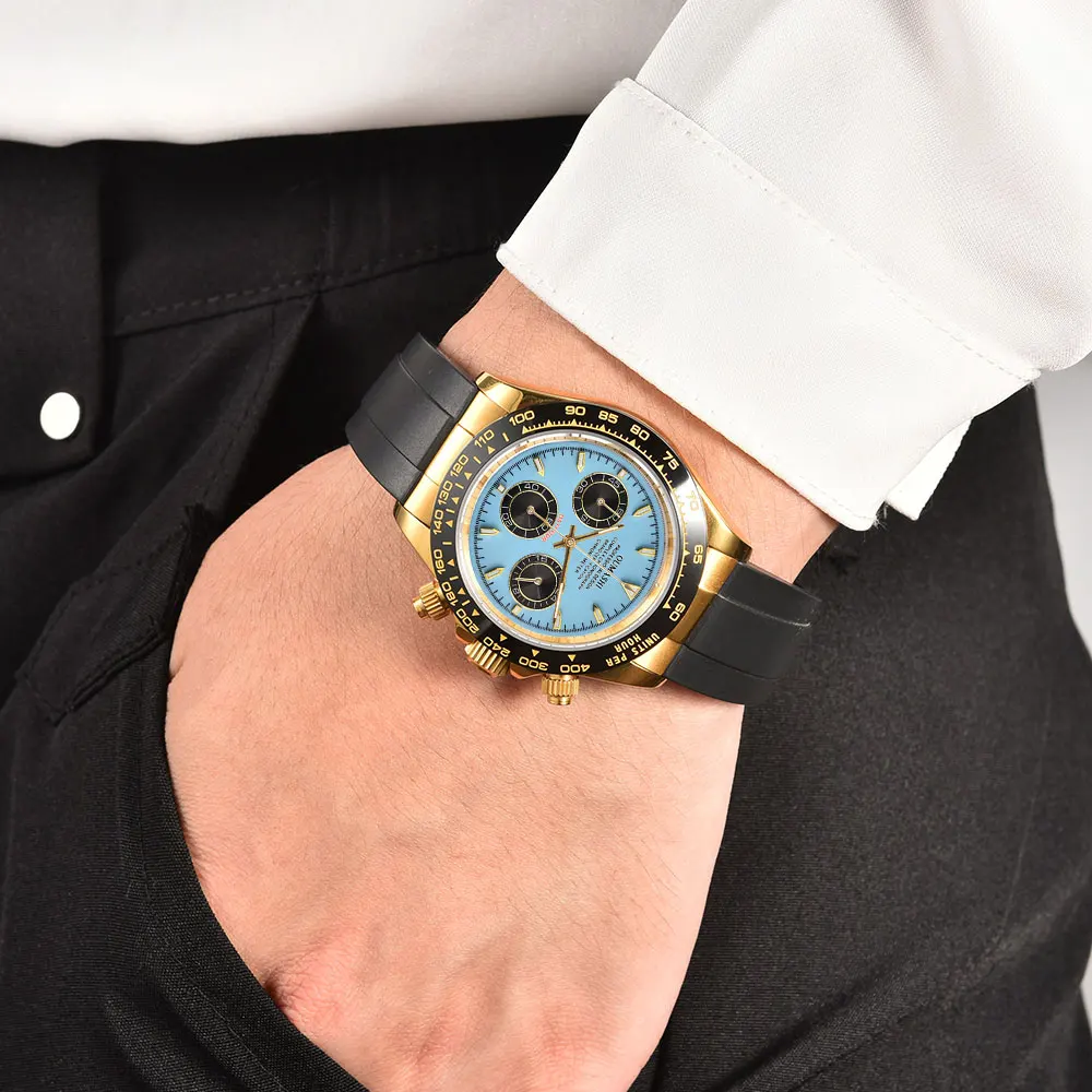 Orologio da uomo in oro da 39 mm VK63 movimento cronografo al quarzo vetro zaffiro cinturino in acciaio inossidabile orologio da uomo d'affari di lusso impermeabile