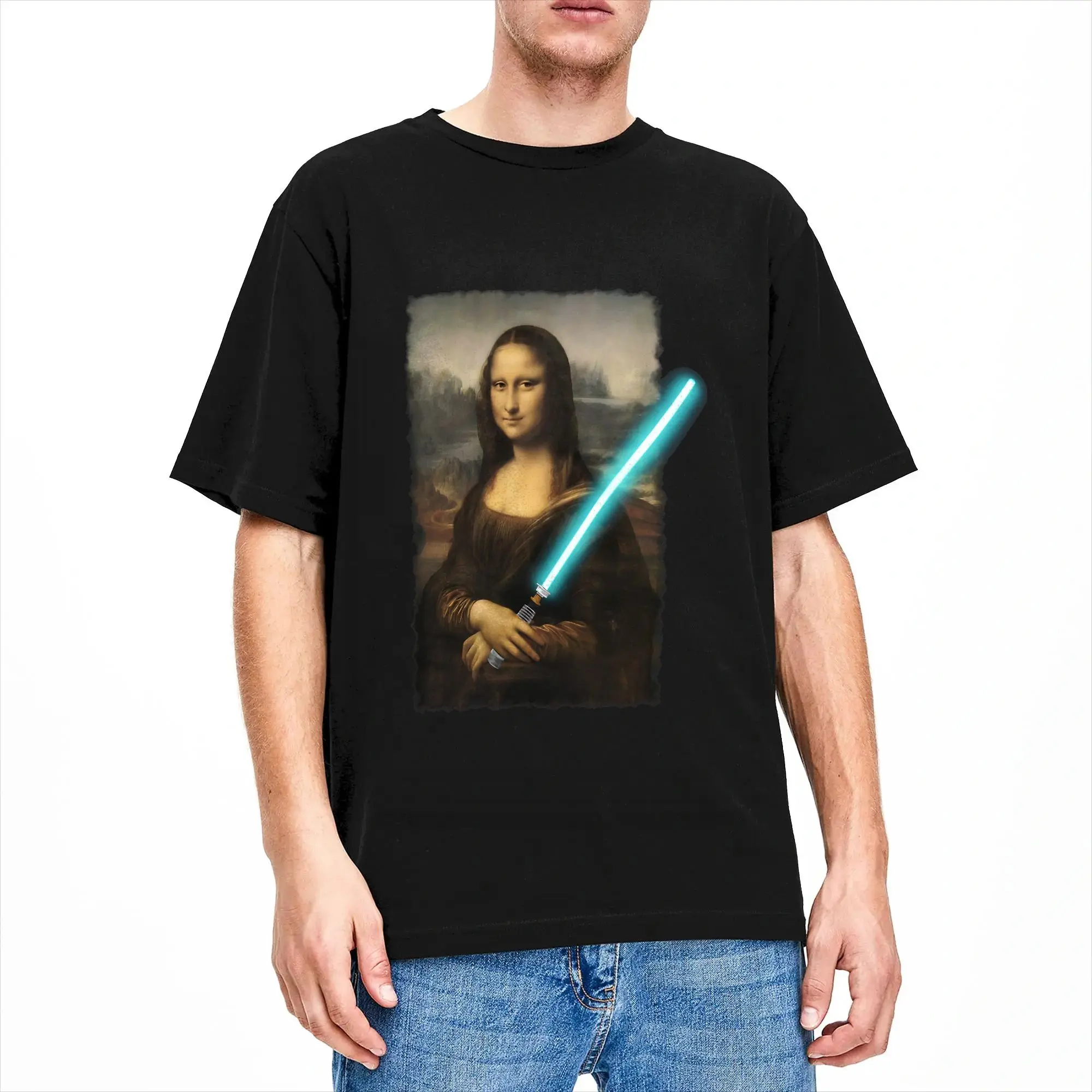 Casual T-Shirt Summer Use The Force, Mona Lisa  Popular T Shirts  Cotton Tshirt for Men Aesthetic Short Sleeve Tees