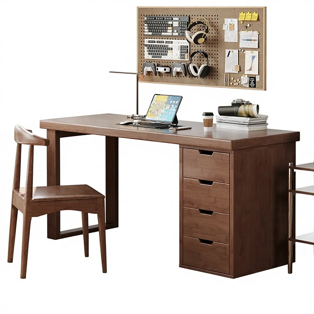 

#@Solid Wood Double Home Bookcase Combo Study Bedroom Two-Seat Office Modern Minimalist Computer Desk DB04