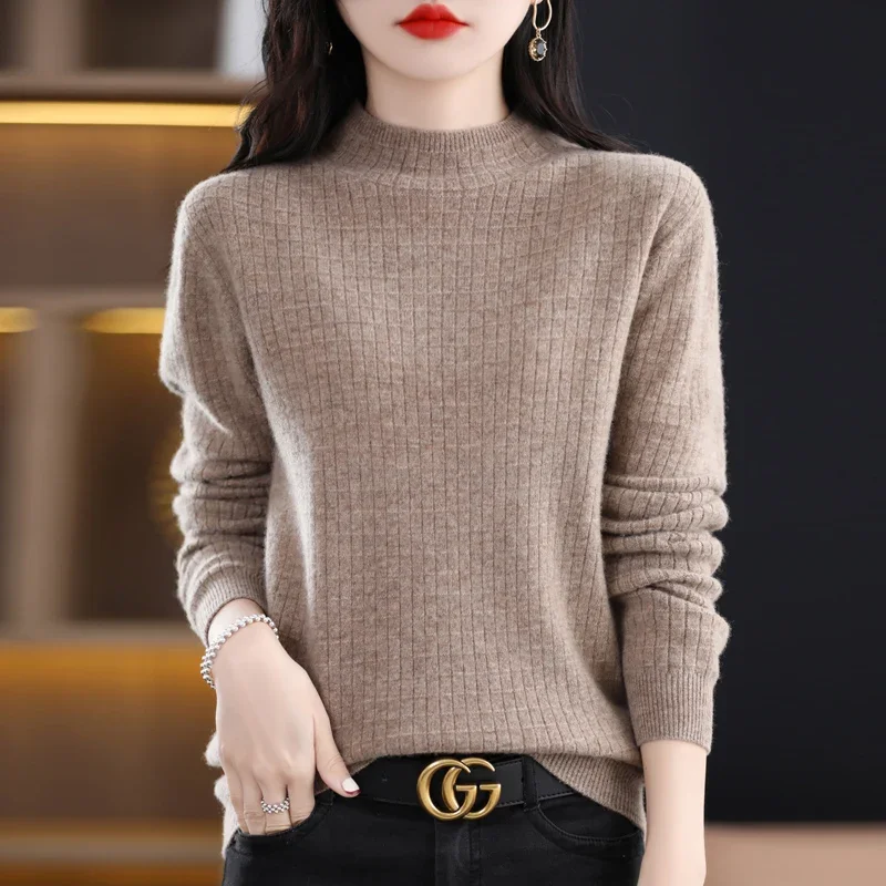 

Winter Thicken High Collar Sweater Women Loose Cashmere Pullovers Warm Long Sleeve Top Solid Simple Turtleneck Knitwear Jumpers