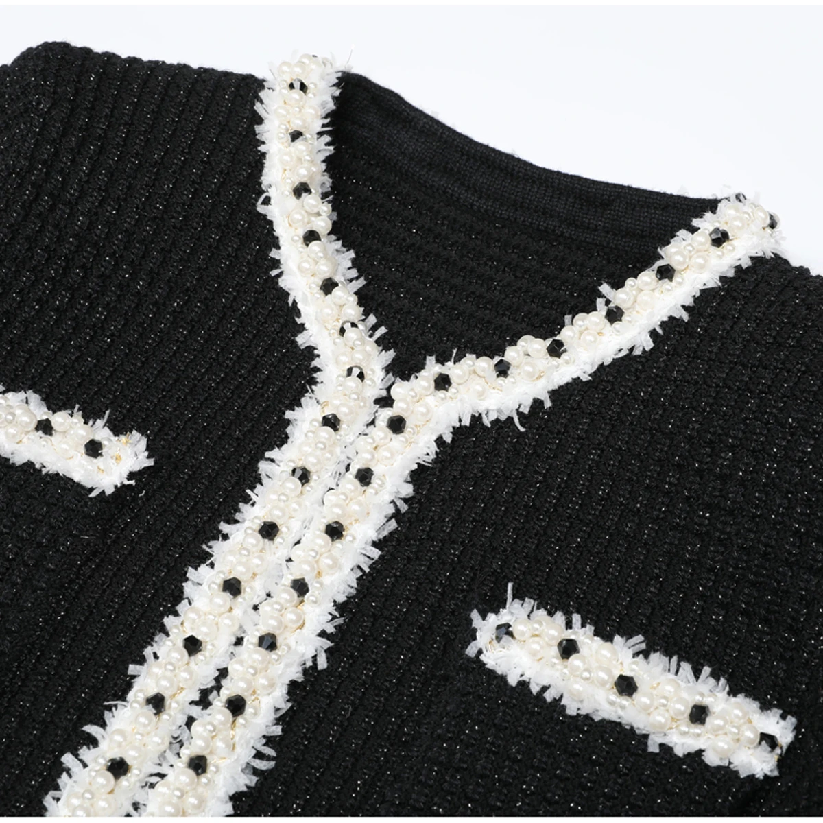 2613 High-Quality Spring And Autumn New Fashionable Commuting Beaded Knitted Women's Temperament Lotus Leaf Long-Sleeved Dress