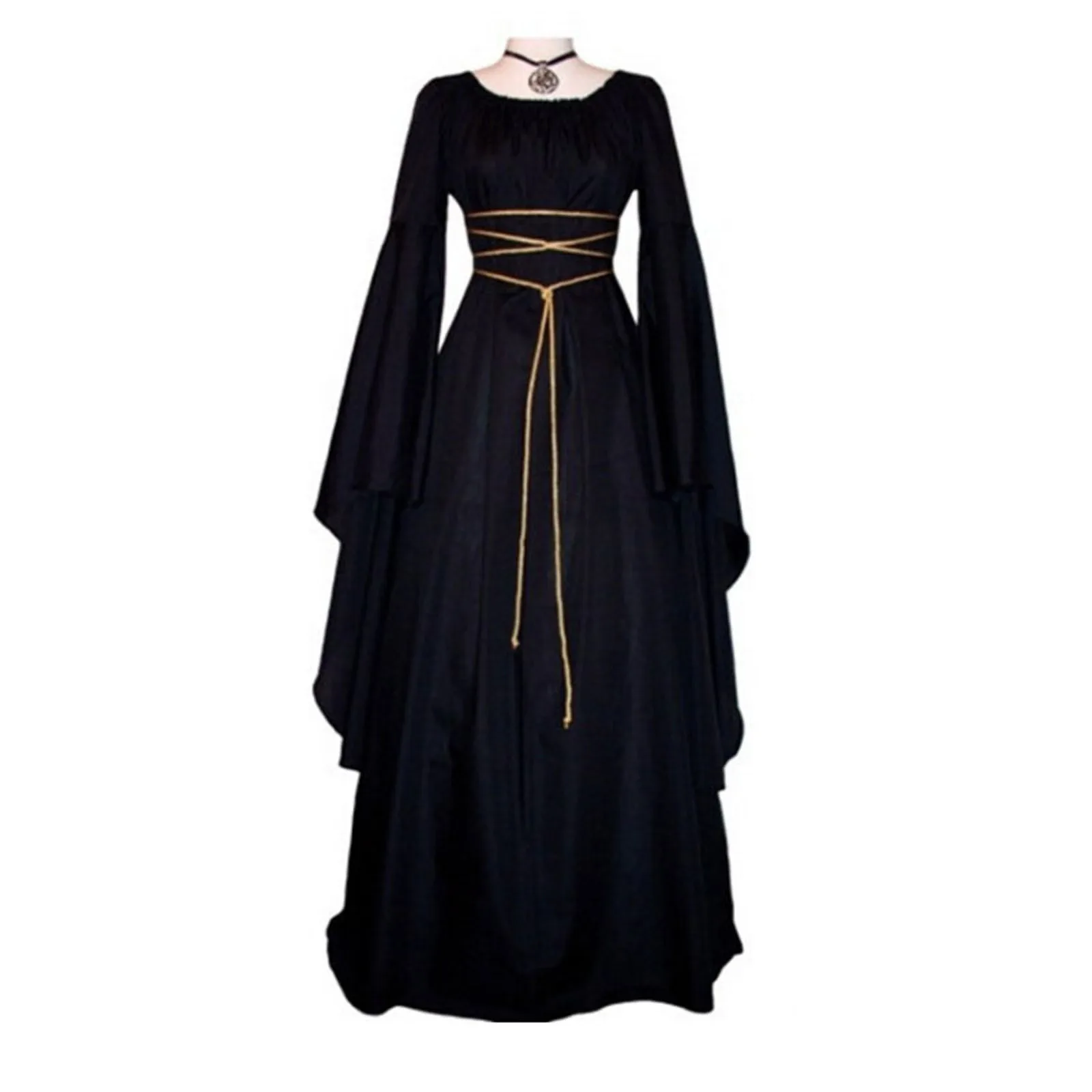 Autumn Winter Women's Long Sleeved Round Neck Belt Irregular Dress Halloween Costume 2023