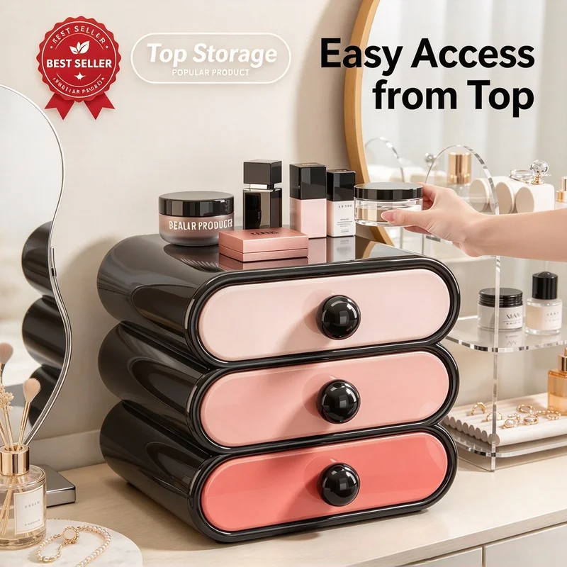 Large Capacity Drawer Makeup Organizer Divided Compartment Cosmetic Storage Holder Desktop Dresser Bedroom Vanity