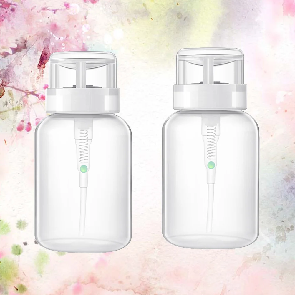 2pcs 200ml Nail Polish Remover Press Bottles Empty Lockable Pump Dispenser Bottles (Black Neck and White Neck Press Bottle)