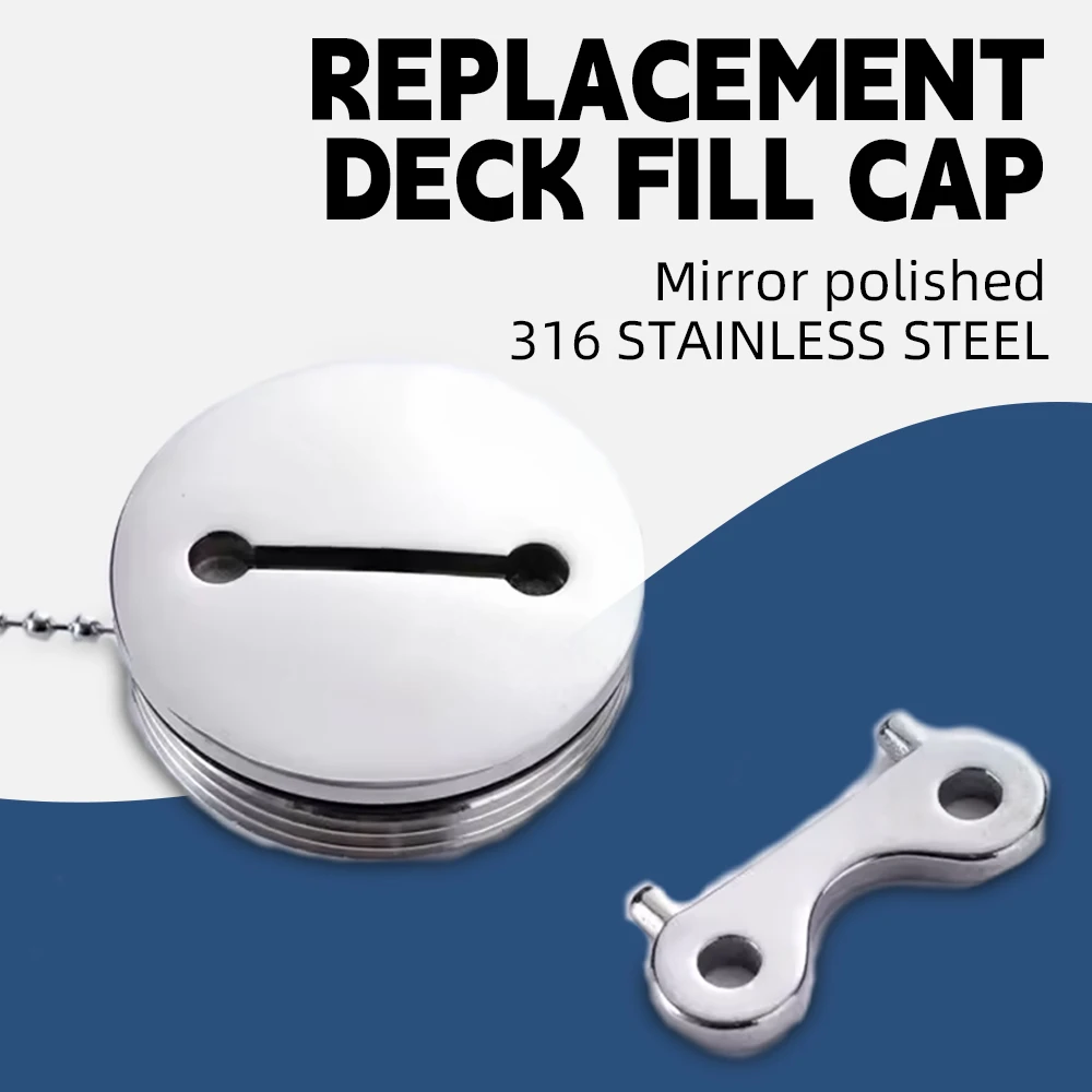 38/50MM Fuel Gas Tank Cap With Chain and Key Spare Yacht Replacement Hardware 316 Stainless Steel Boat Hardware Accessories