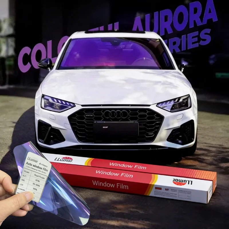 Premium LLumar Colorful window Tint Film Chameleon Royal Purple 60% VLT 99% UV IRR PET Nano Ceramic High Heat Rejection No Fade