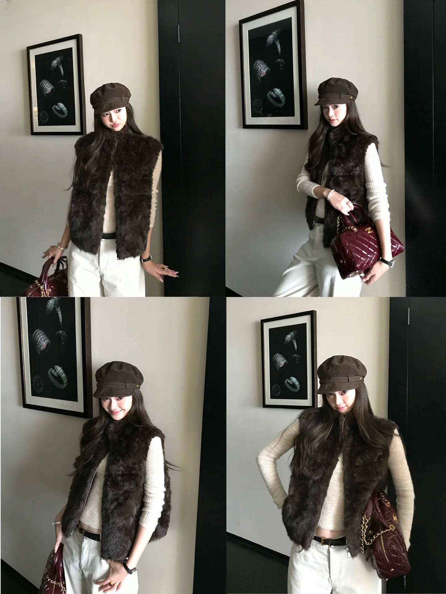 ZM Short Eco-Friendly Fur Vest Women's Warmth Outerwear Fashionable Pocket Detail No-Sleeve Thickened Zipper Closure Coat