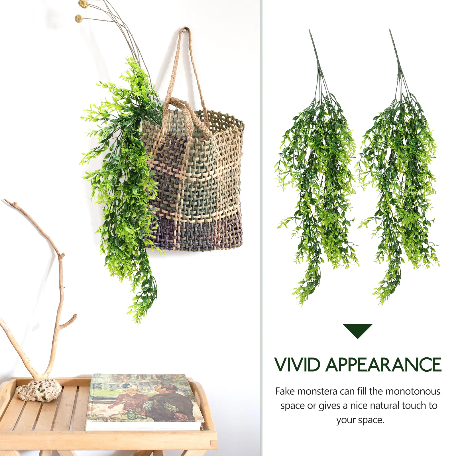 

2pcs Fake Hanging Vines Indoor Artificial Plants Wall Decor Green Simulation Rattan Leaf For Home Wedding Party Decoration Faux