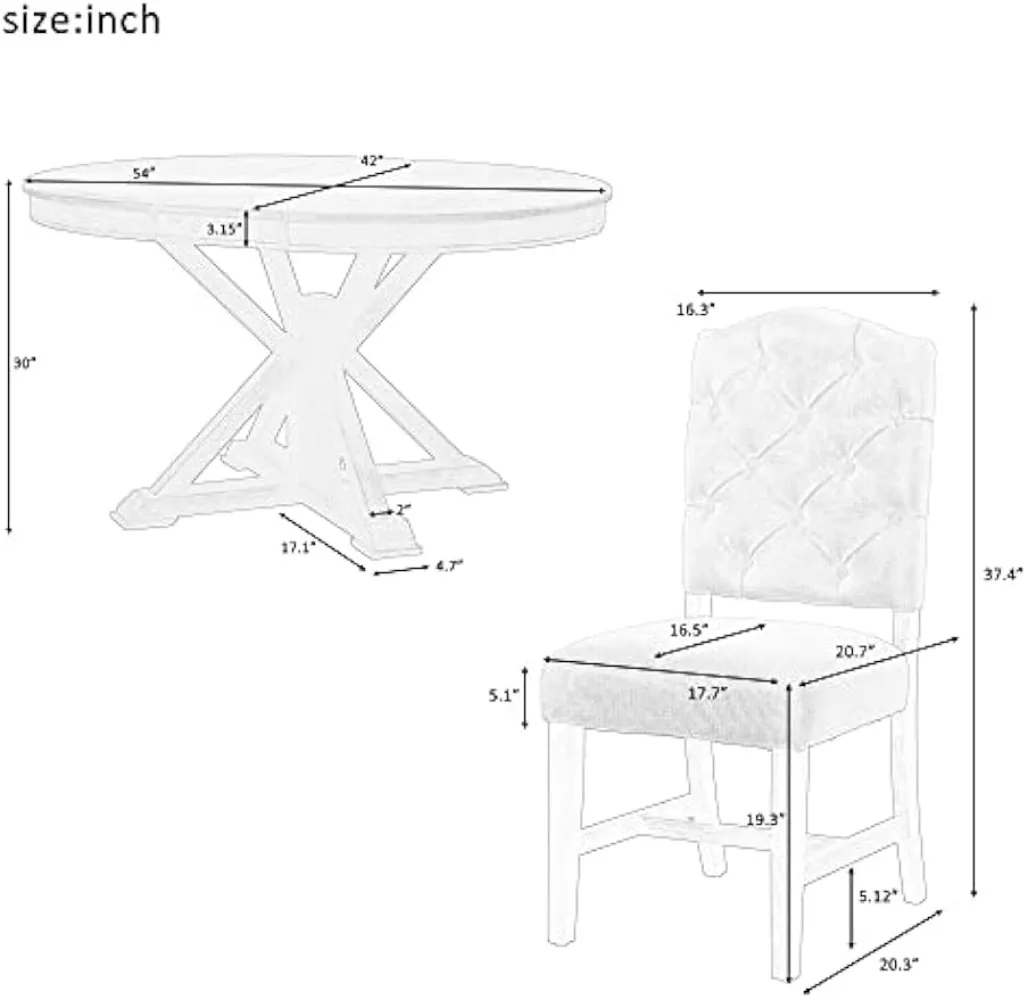 5-Piece Extendable Round Dining Table Set with 4 Upholstered Chairs, Retro Style Wood Kitchen Dining Table with Soft Cushion