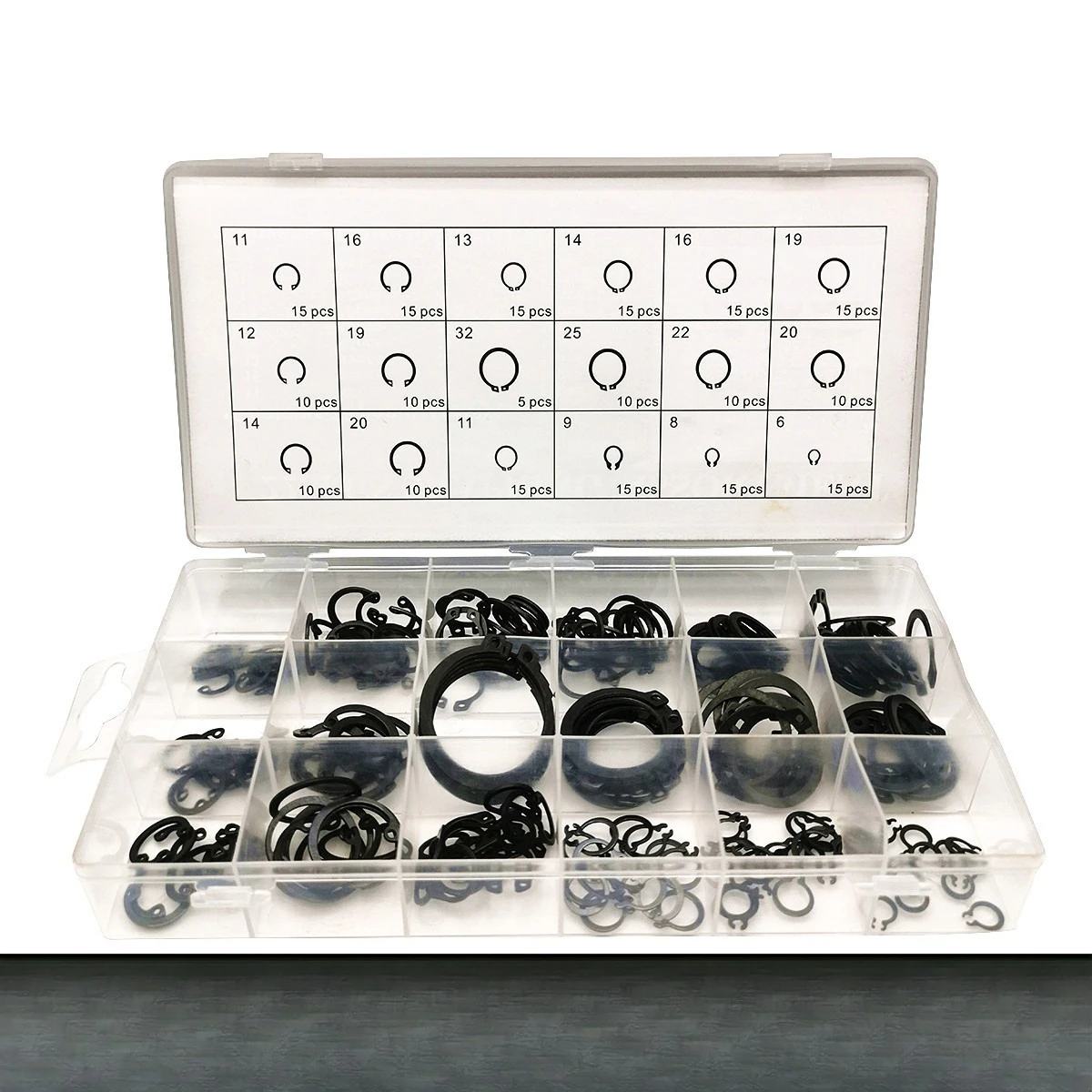 Open C-shaped buckle box set 225PC card spring open retaining ring hard C-shaped shaft hole with inner card and outer card