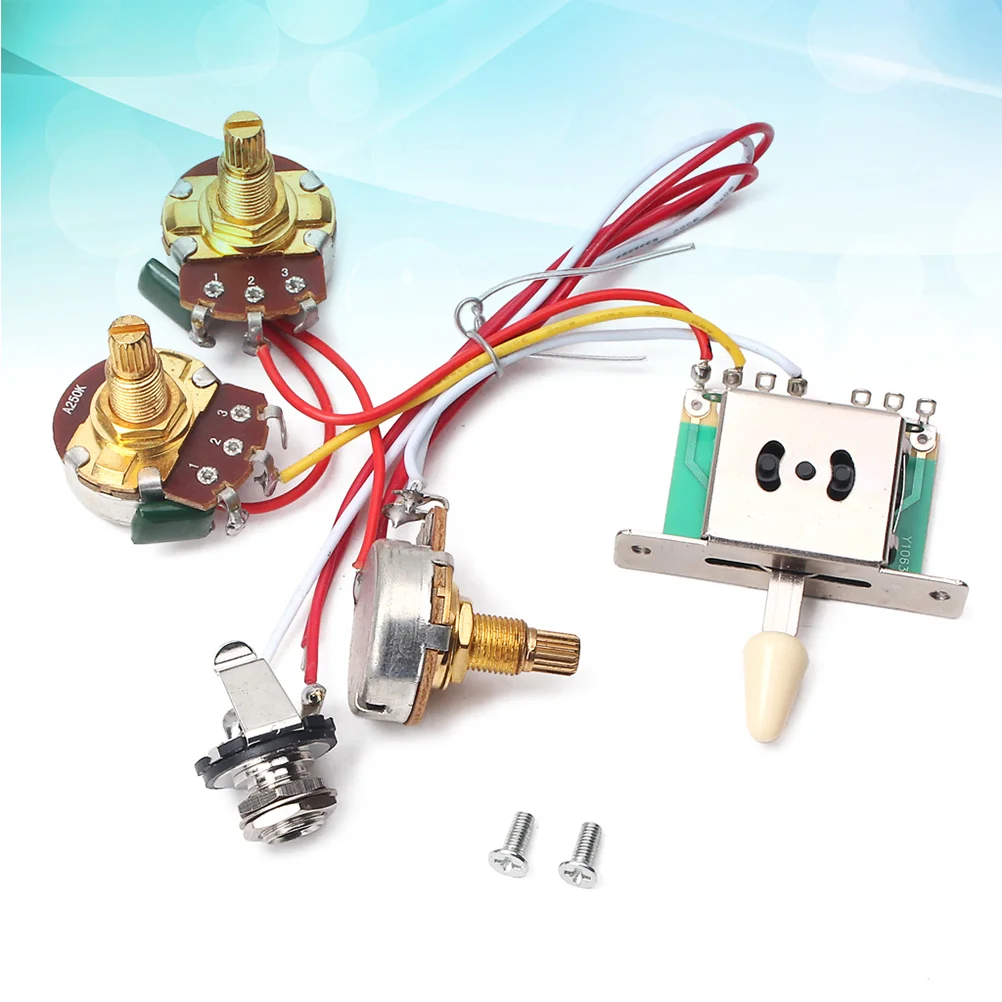 

Guitar Wiring Kit 1 Volume Tone Pot Jack 250K Harness Toggle 1T1V