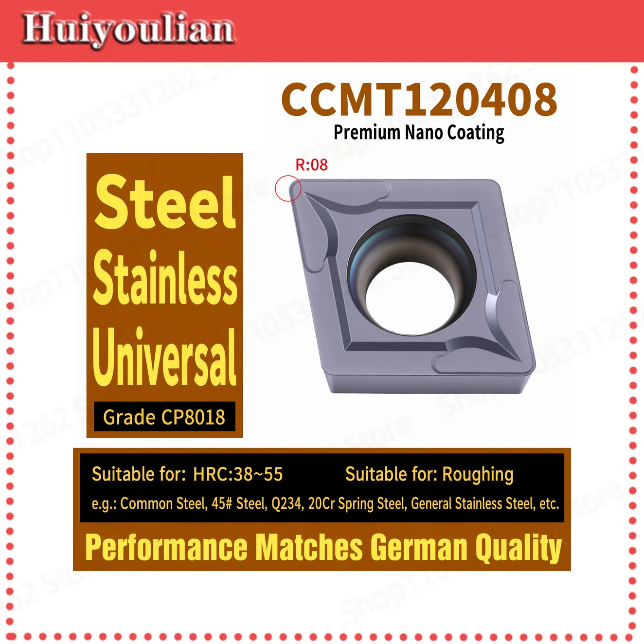 Precision Nano Coated Universal CNC Boring Insert CCMT120408 for Steel Stainless Steel Rough Machining HRC38-55