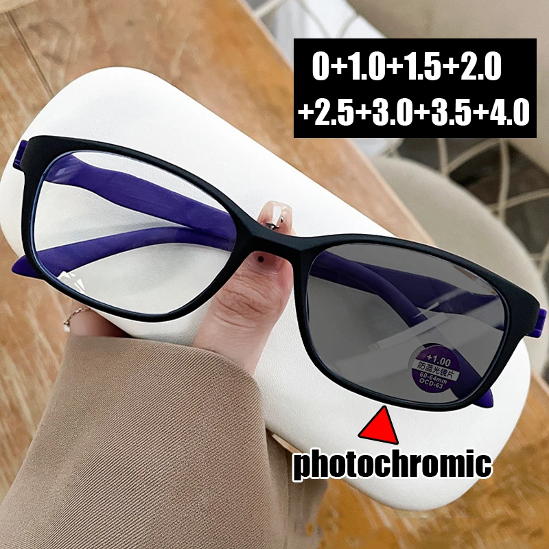 

Square Reading Glasses Fashion Ladies Blue Light Blocking Far Sight Eyeglasses Finished Optical Photochromic Presbyopia Eyewear